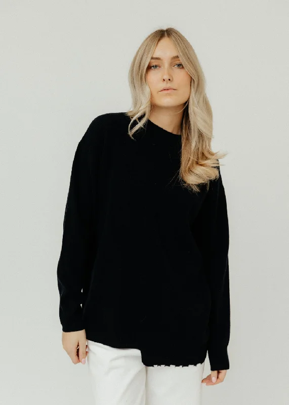 Tibi Anna Merino Wool Hole-at-Back Pullover in Dark Navy