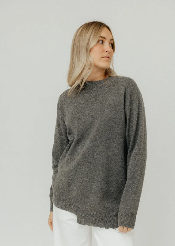 Tibi Anna Merino Wool Hole-at-Back Pullover in Heather Grey