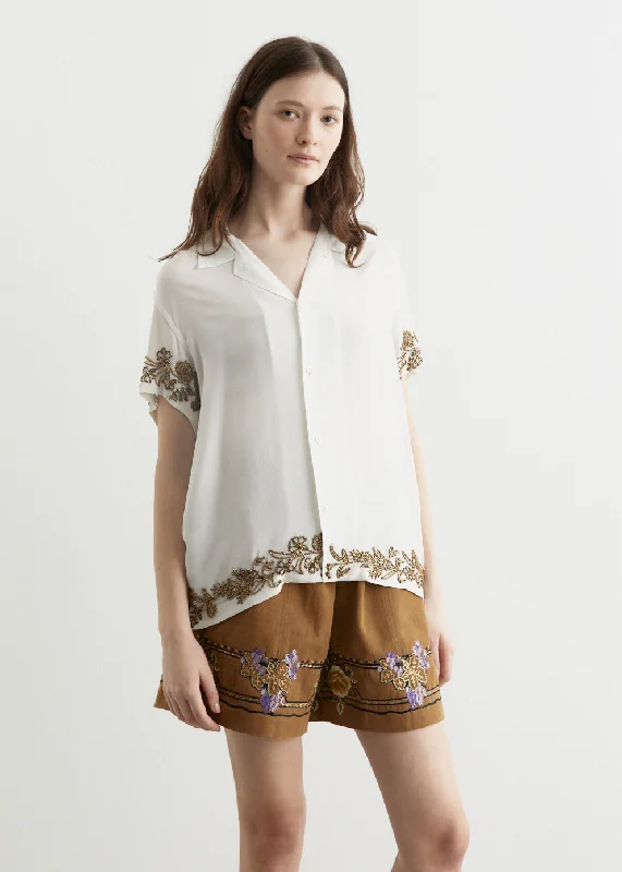 Beaded Wheat Flower Short-Sleeve Shirt