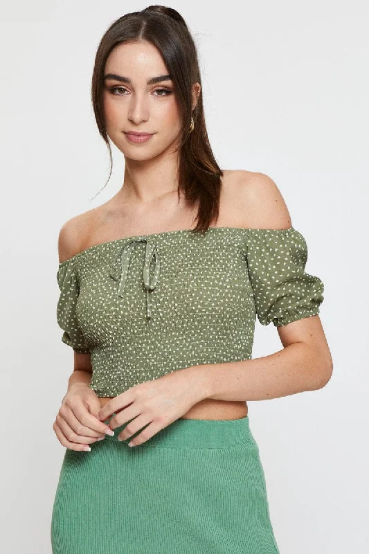 Geo Print Crop Top Three-Quarter