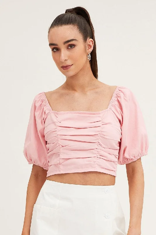 Pink Crop Top Short Sleeve