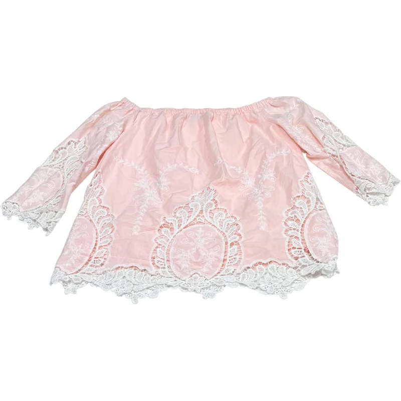 Top 3/4 Sleeve By Cynthia Rowley In Pink & White, Size: L