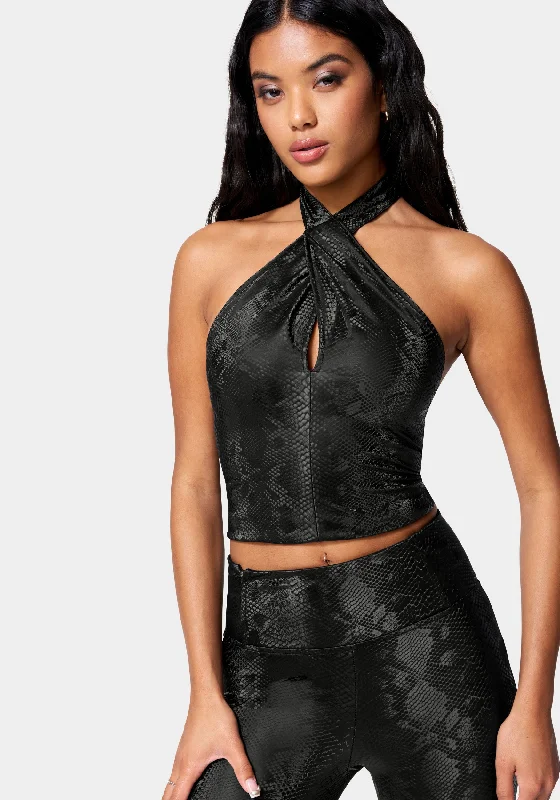 Vegan Leather Cross Front Top