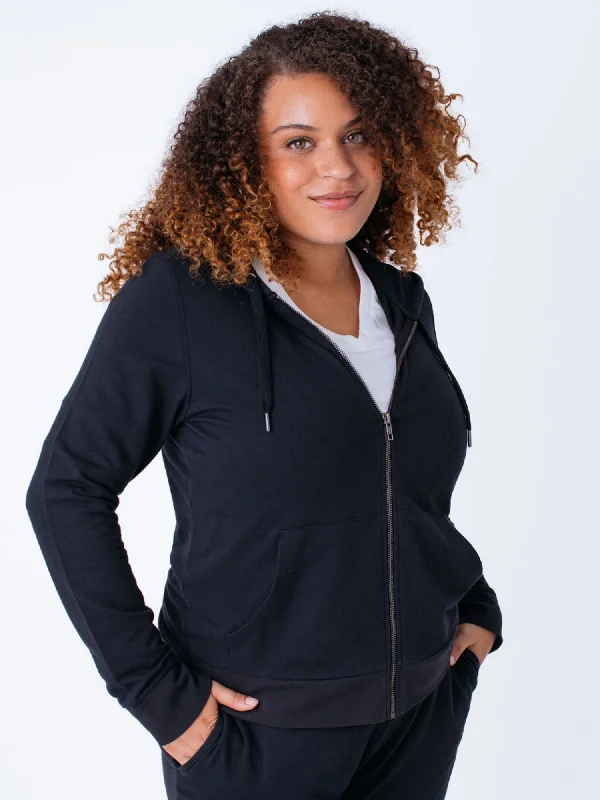 Women's Black Terry Zip-Up Hoodie FINAL SALE