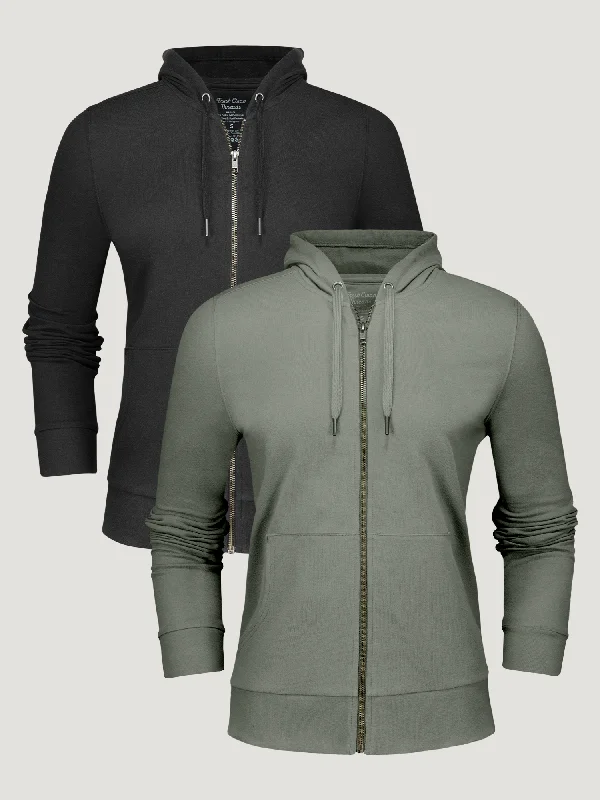 Women’s Terry Zip-Up Essential 2-Pack (Black + Mercury Green)